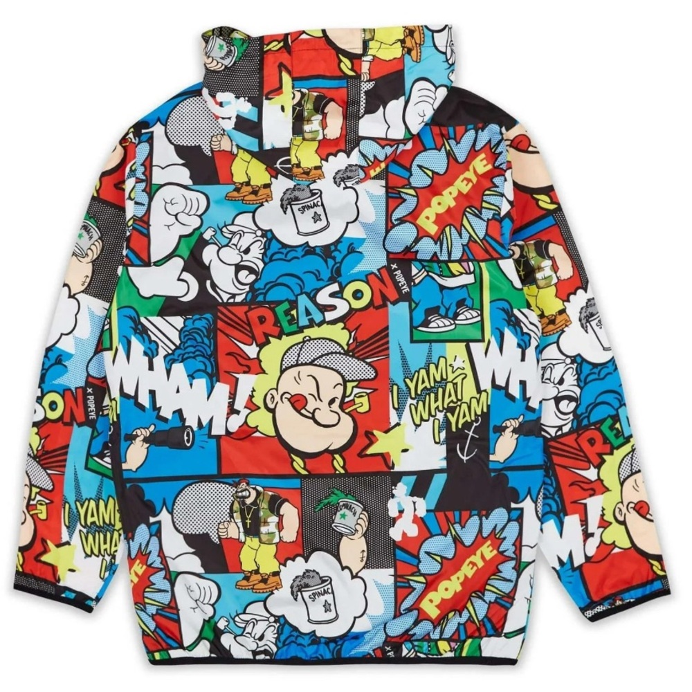 Reason Popeye Multicolor Graphic Jacket All Over Comic print Rain Windbreaker - Picture 3 of 10